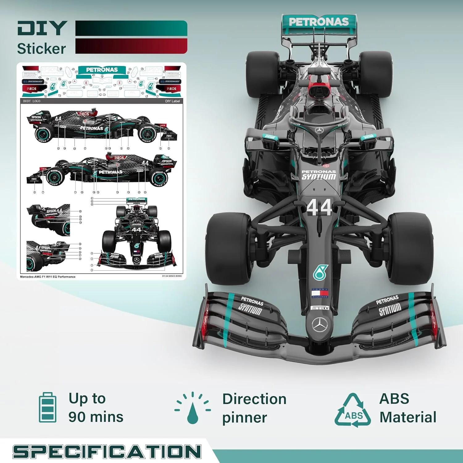 Rastar Authentic Licensed Mercedes-benz F1 W11 RC Car - Detailed Design, 2.4GHz Control | Color : 1:18 Mercedes-benz F1 W11 - Image 4